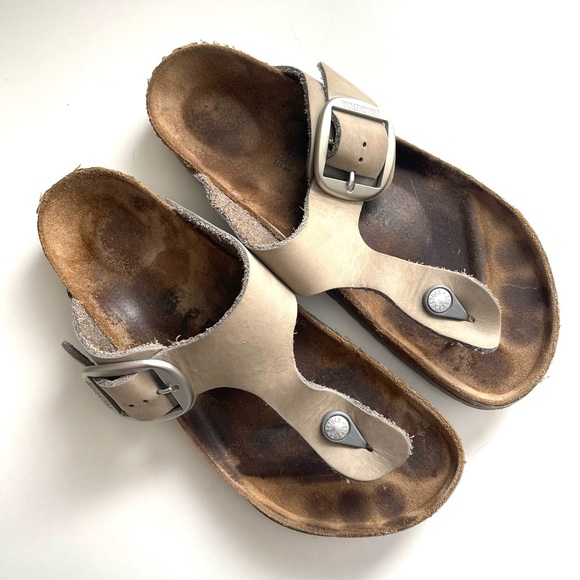 Birkenstock Shoes - Birkenstock Gizeh Suede Leather Beige Big Buckle Sandals EU SIZE 42 beach boho